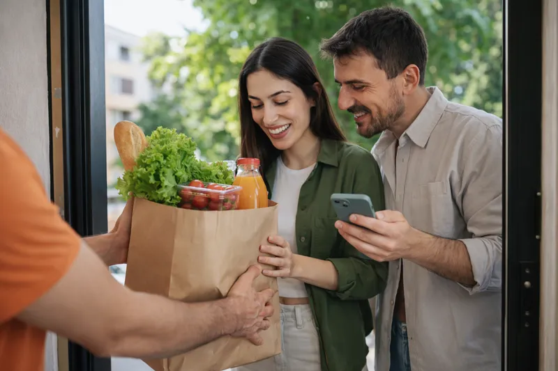 К нам ежедневно работает доставка продуктов и еды